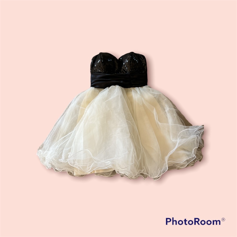 Strapless Black and Cream Tulle Dress